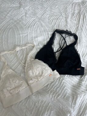PINK Victoria's Secret Lace Bralette Set - Black & Ivory